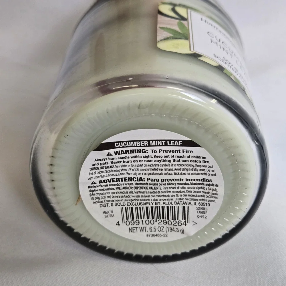 Huntington Home Soy Blend Cucumber Mint Leaf Scented Candle, 6.5 Oz, Single Wick